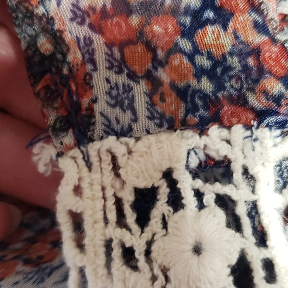 Rue 21 Crochet Sheer Blouse Small Vintage Quilt Inspired Boho Bohemian - Picture 11 of 11